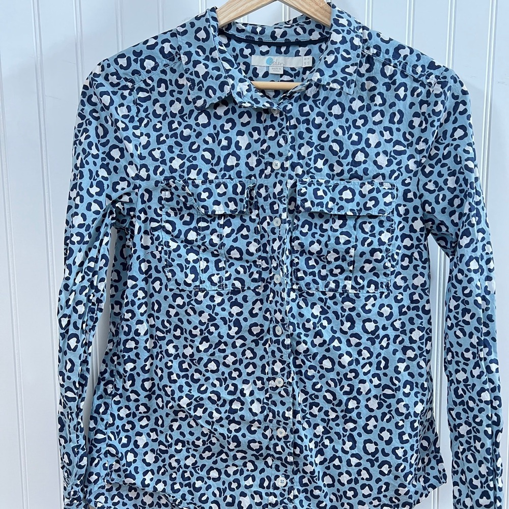 Boden 100% Cotton Leopard Animal Print Button Down Shirt 4 Preppy Chic Twee